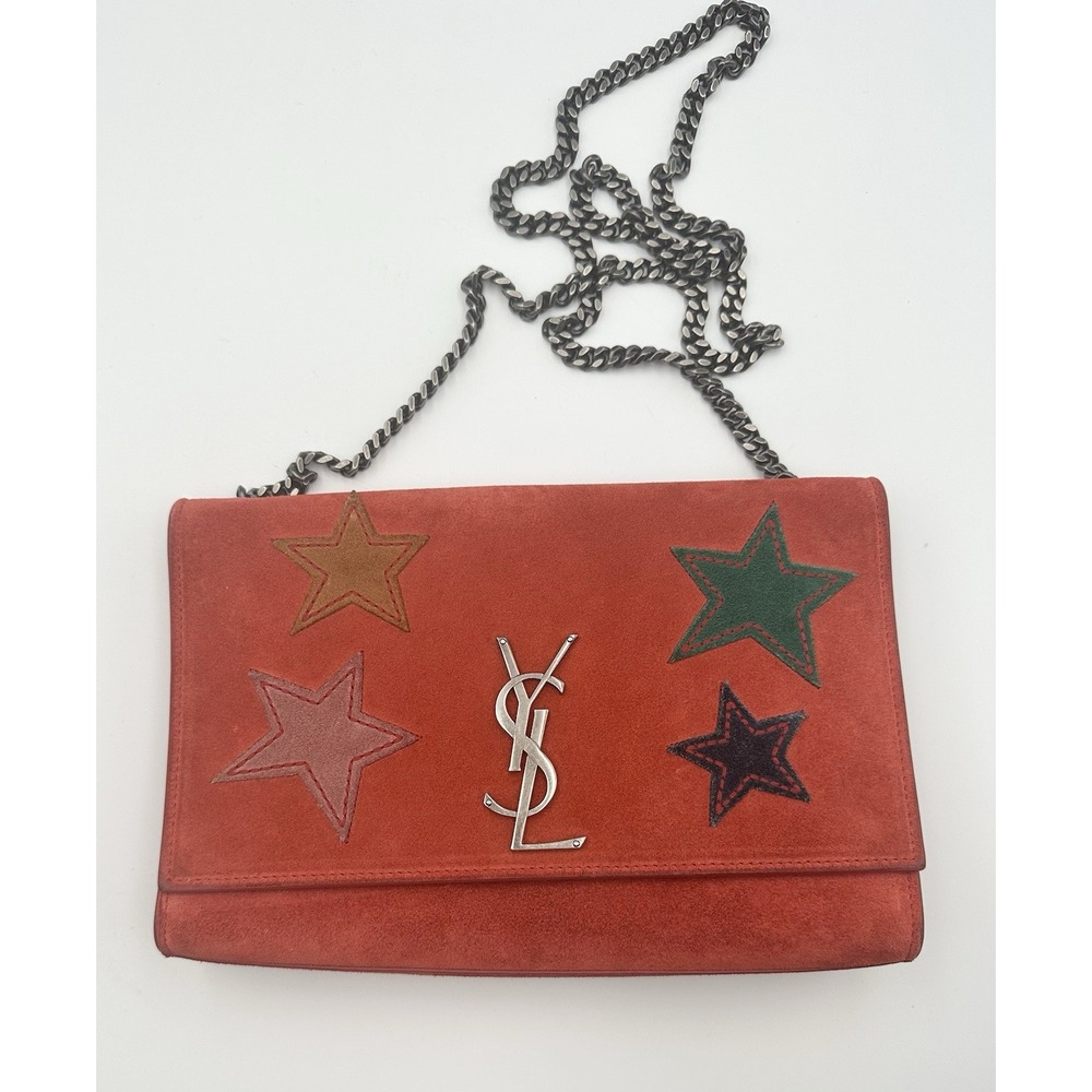 Saint Laurent Kate Medium Suede Star Patchwork Bag Color Red Leather Inside Red‎